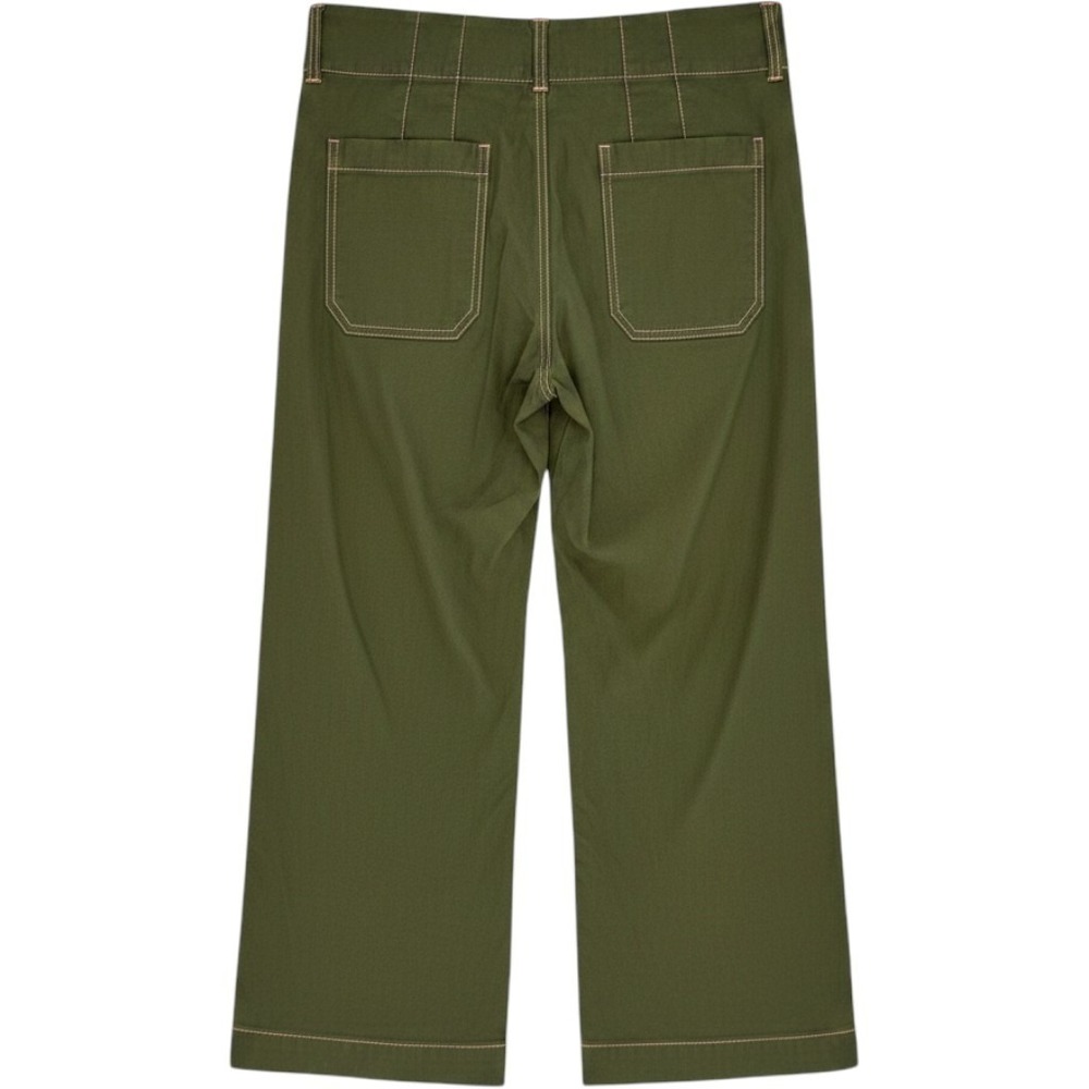 Maeve Anthropologie The Colette Olive Green Pink Stitch Wide Leg Crop Pants 28 - Picture 2 of 6